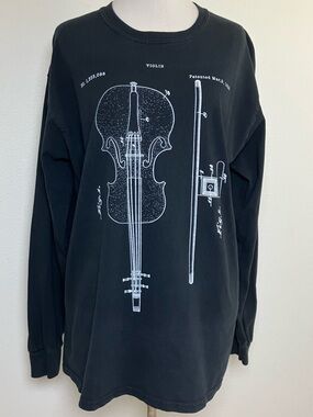 Violin Theme Black Cotton Crewneck Tee